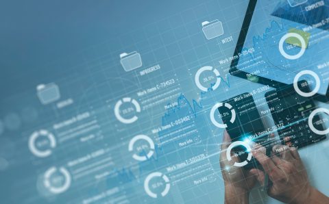 Top view Business developer hand using Kanban board framework on